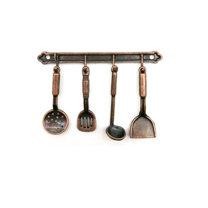 Ustensiles de cuisine miniatures en métal à l'échelle 1:12, ustensiles de cuisine, pelle, cuillère à soupe, support de rangement pour jouets de maison de poupée, loisirs