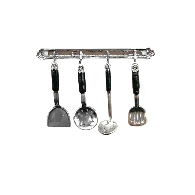 Ustensiles de cuisine miniatures en métal à l'échelle 1:12, ustensiles de cuisine, pelle, cuillère à soupe, support de rangement pour jouets de maison de poupée, loisirs
