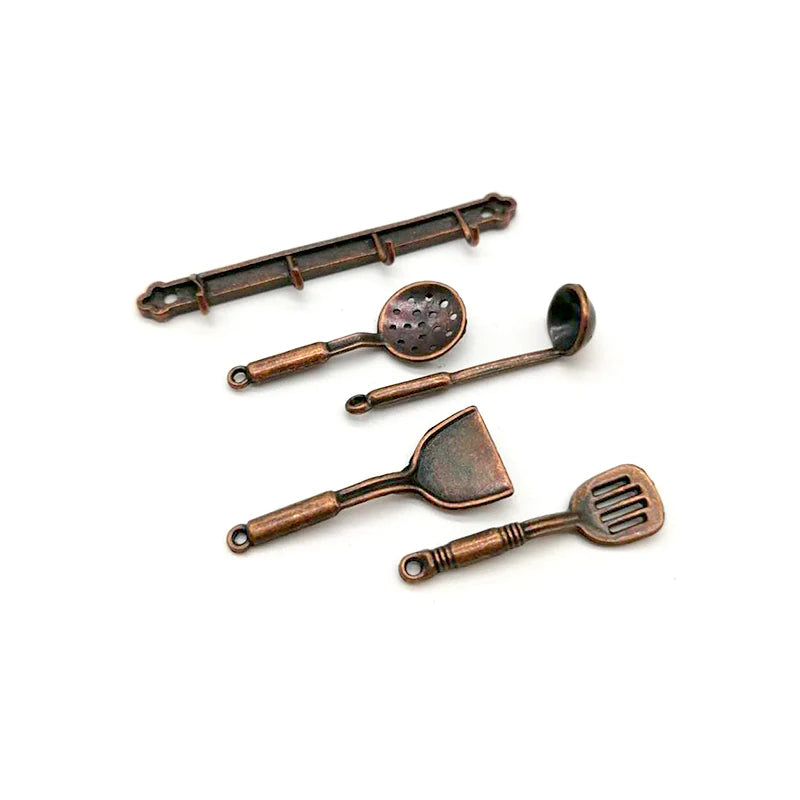 Ustensiles de cuisine miniatures en métal à l'échelle 1:12, ustensiles de cuisine, pelle, cuillère à soupe, support de rangement pour jouets de maison de poupée, loisirs