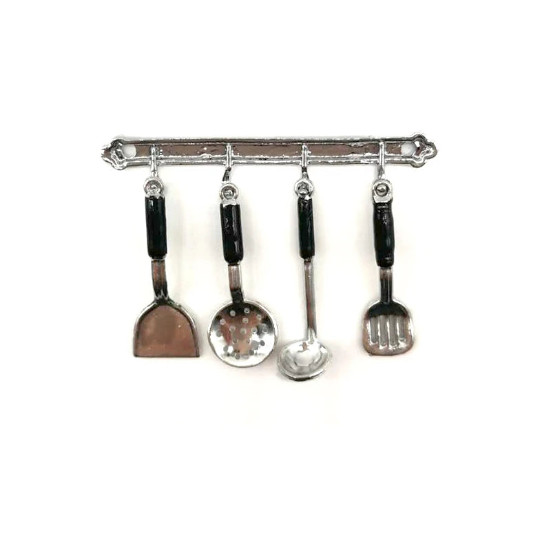Ustensiles de cuisine miniatures en métal à l'échelle 1:12, ustensiles de cuisine, pelle, cuillère à soupe, support de rangement pour jouets de maison de poupée, loisirs