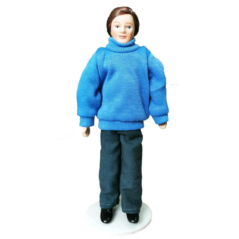 1:12 Scale Miniature Doll Young Man With Stand For Dollhouse Accessories Small Toys For Girls Boys