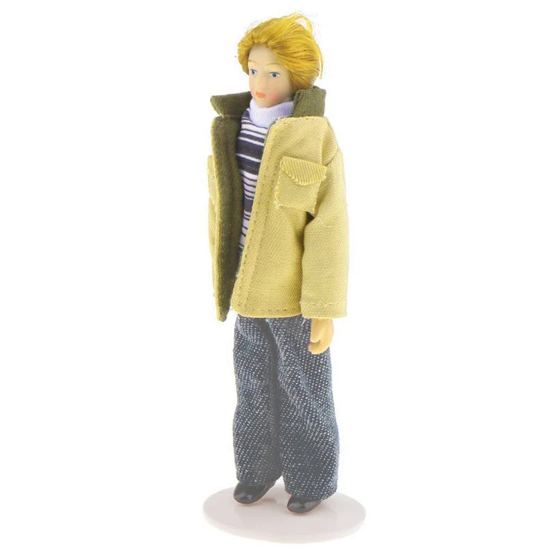 1:12 Scale Miniature Doll Young Man With Stand For Dollhouse Accessories Small Toys For Girls Boys