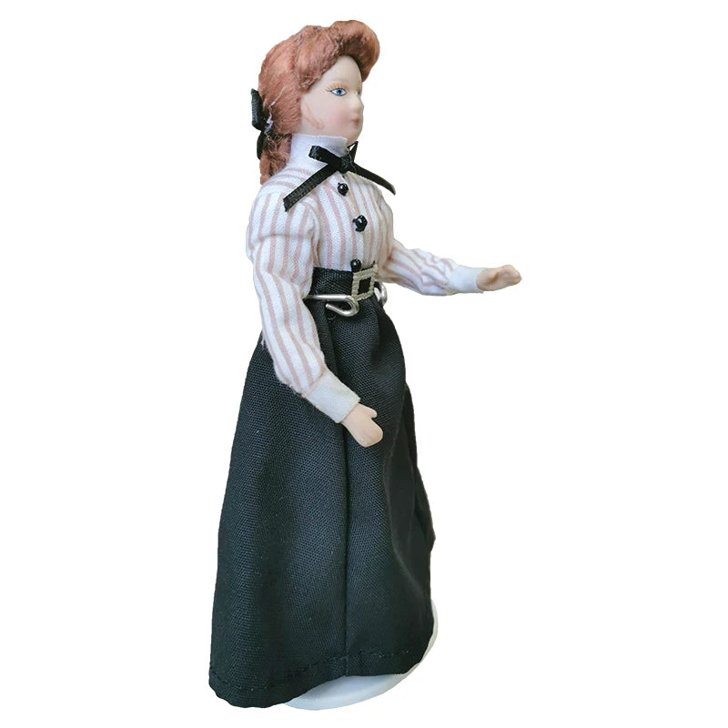 1:12 Scale Miniature Dollhouse Teacher Doll With Stand Woman Lady In Long Dress Miniature Doll House Accessory