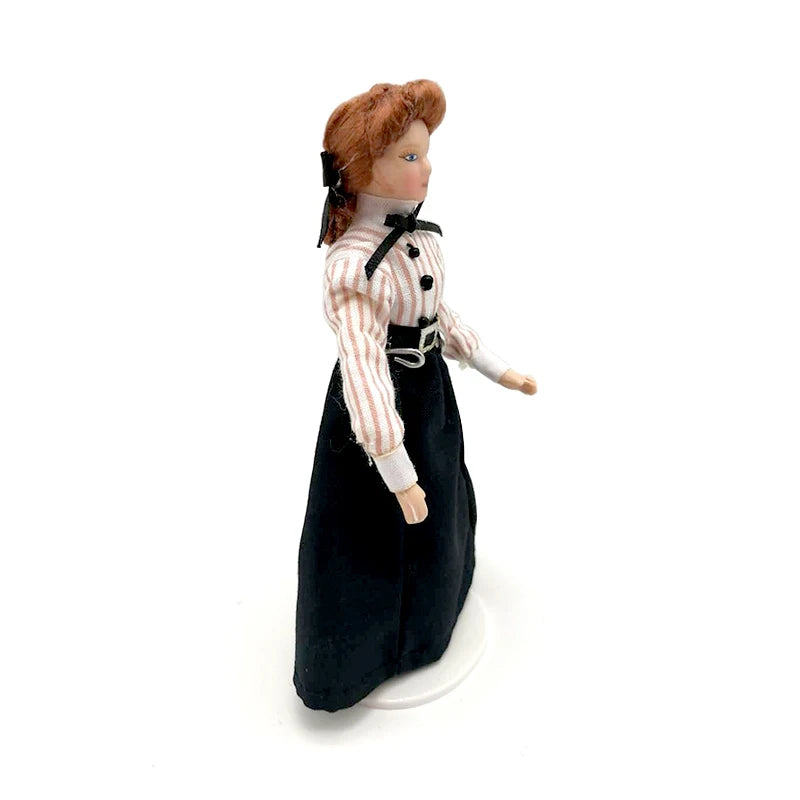 1:12 Scale Miniature Dollhouse Teacher Doll With Stand Woman Lady In Long Dress Miniature Doll House Accessory