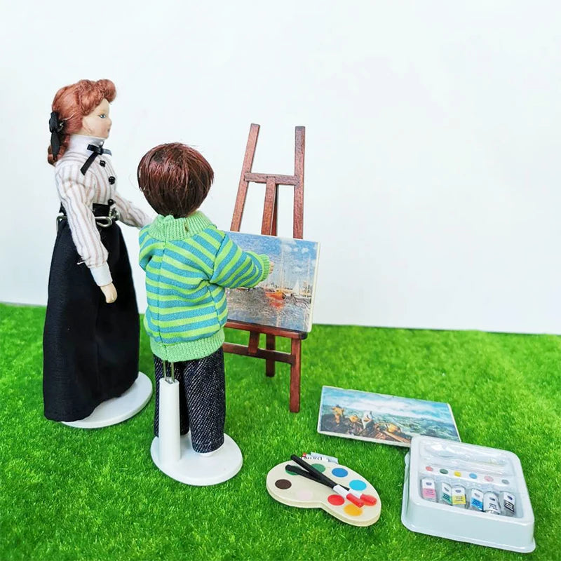 1:12 Scale Miniature Dollhouse Teacher Doll With Stand Woman Lady In Long Dress Miniature Doll House Accessory