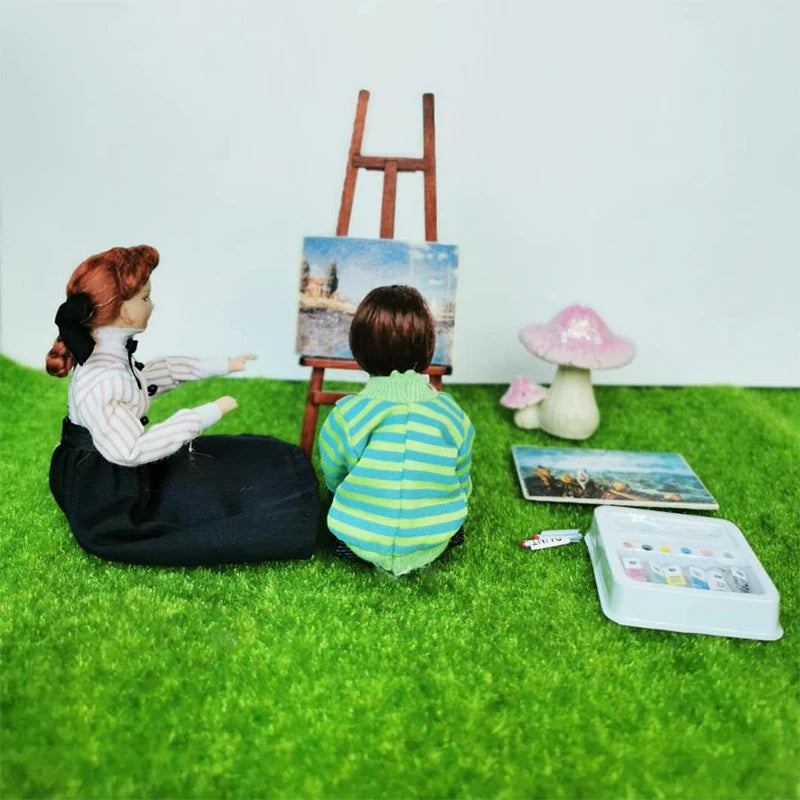 1:12 Scale Miniature Dollhouse Teacher Doll With Stand Woman Lady In Long Dress Miniature Doll House Accessory