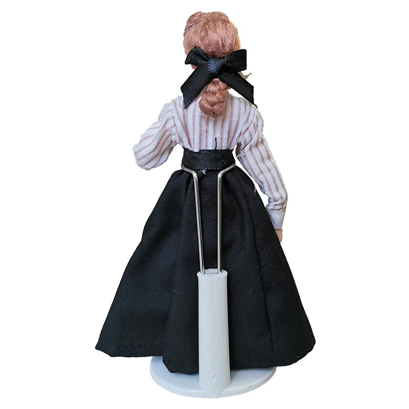 1:12 Scale Miniature Dollhouse Teacher Doll With Stand Woman Lady In Long Dress Miniature Doll House Accessory
