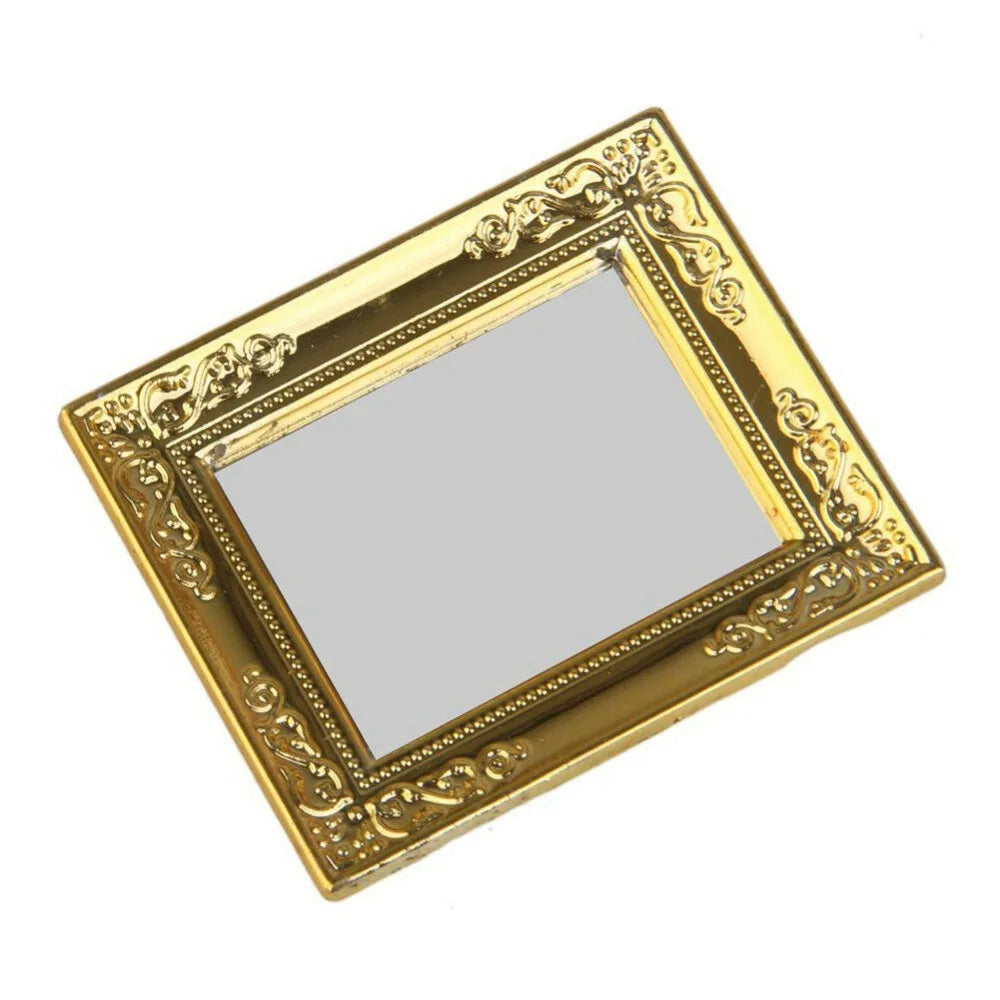 Espejo con marco dorado para casa de muñecas a escala 1:12, accesorio decorativo para dormitorio.