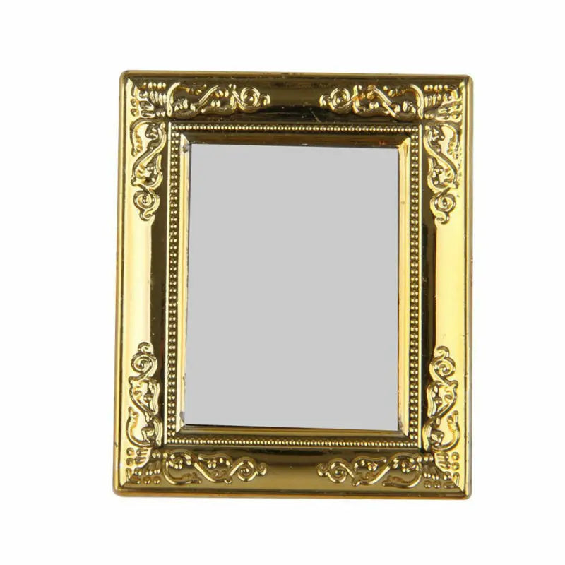 Espejo con marco dorado para casa de muñecas a escala 1:12, accesorio decorativo para dormitorio.