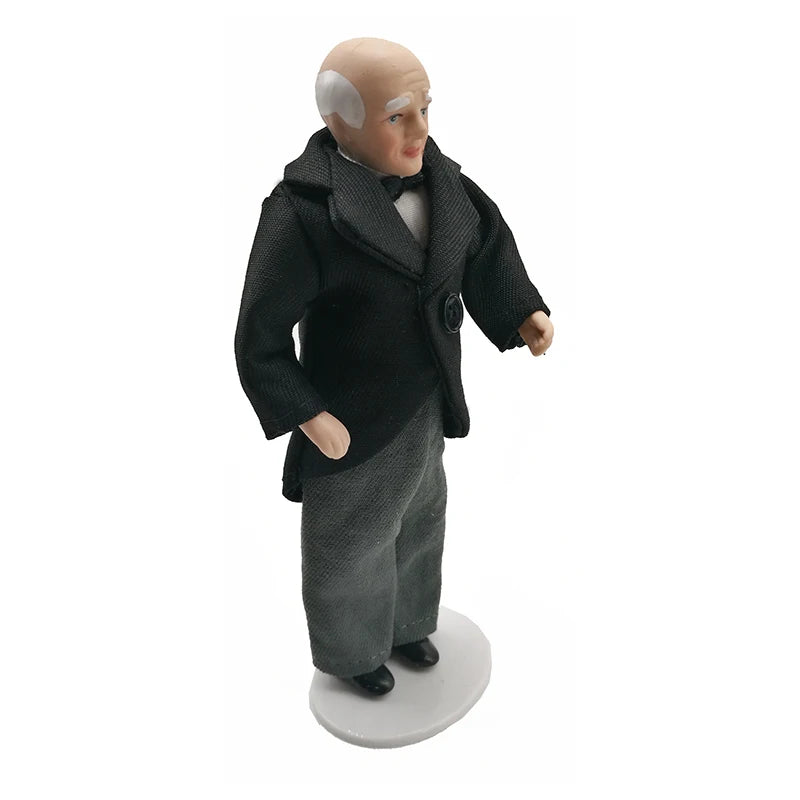 1:12 Scale Miniature Porcelain Doll Old Man Servant Butler Model For Dollhouse