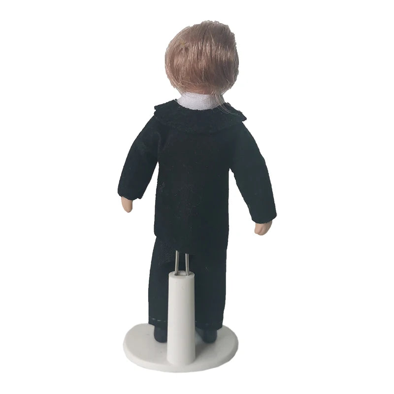 1:12 Scale Miniature Porcelain Doll Pretty Little Boy In Black Suit Dollhouse Model