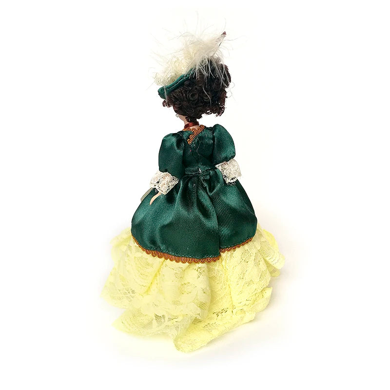 1:12 Scale Miniature Porcelain Victorian Doll Model Green Dress Lady For Dollhouse