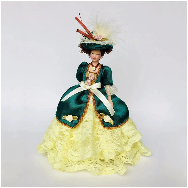 1:12 Scale Miniature Porcelain Victorian Doll Model Green Dress Lady For Dollhouse