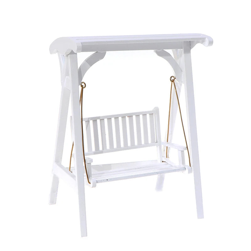 1:12 Scale Miniature White Swing Garden Wood Furniture For Dollhouse