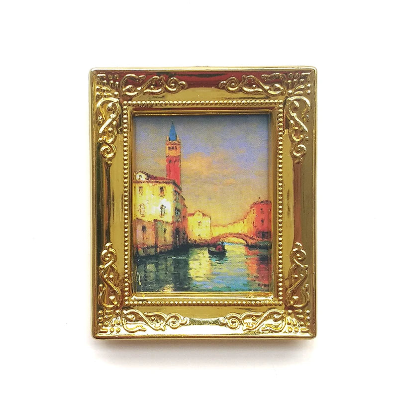 Accesorios en miniatura para casa de muñecas a escala 1:12, cuadros enmarcados, foto, pintura al óleo, mural para decoración de sala de estar, figura de paisaje