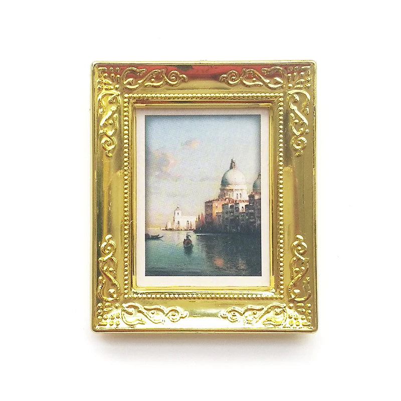 Accesorios en miniatura para casa de muñecas a escala 1:12, cuadros enmarcados, foto, pintura al óleo, mural para decoración de sala de estar, figura de paisaje