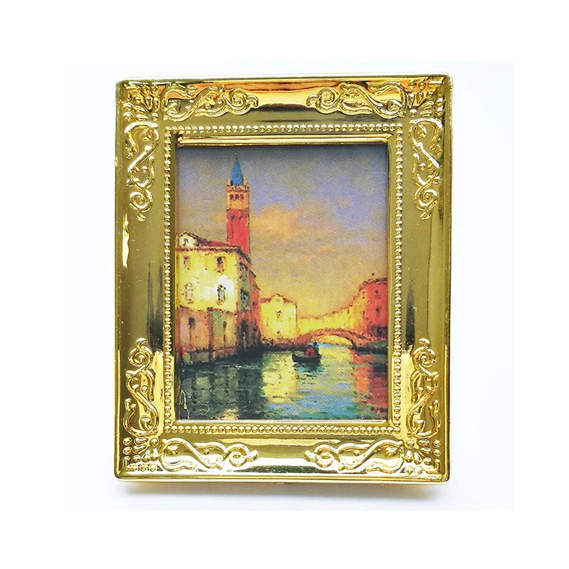 Accesorios en miniatura para casa de muñecas a escala 1:12, cuadros enmarcados, foto, pintura al óleo, mural para decoración de sala de estar, figura de paisaje