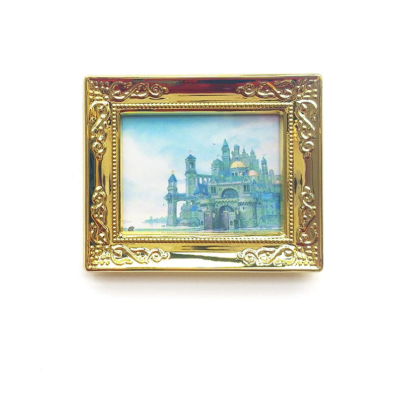 Accesorios en miniatura para casa de muñecas a escala 1:12, cuadros enmarcados, foto, pintura al óleo, mural para decoración de sala de estar, figura de paisaje