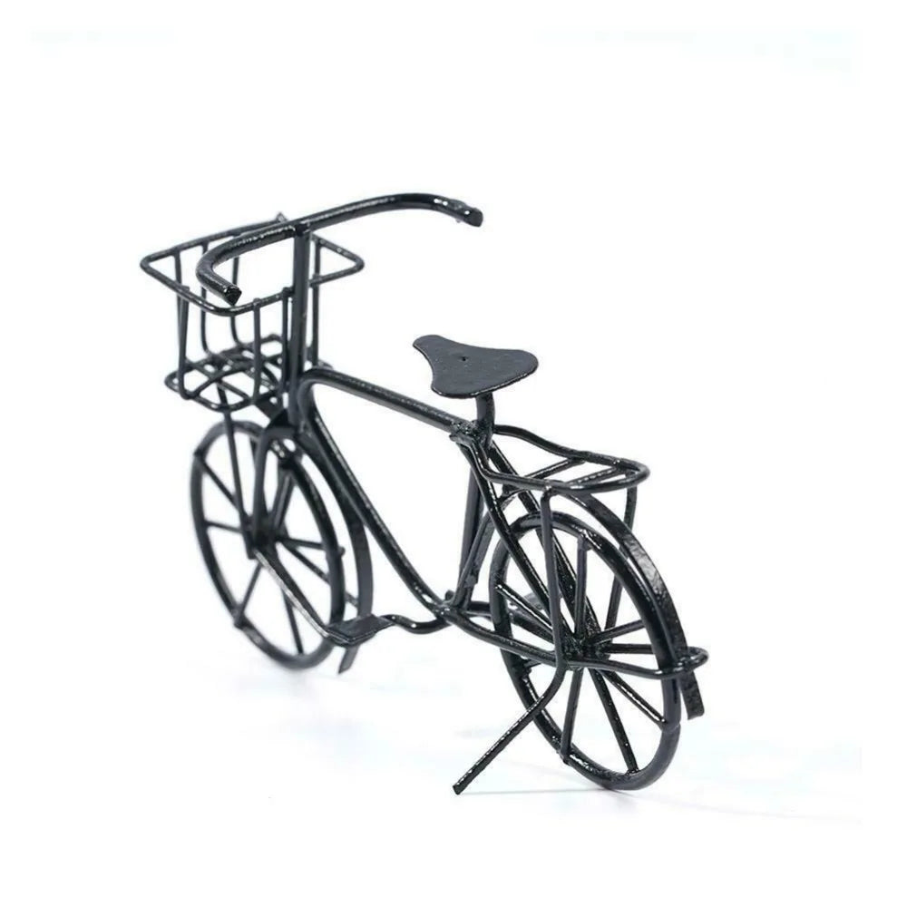 1:12 Scale Miniature Black Metal Bicycle Old Style Model For Dollhouse Garden Courtyard Decor