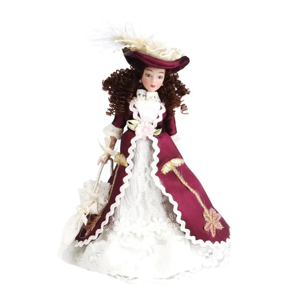 1:12 Scale Miniature Doll With Stand Purple Dress Lady Dollhouse Accessory Toy For Girls