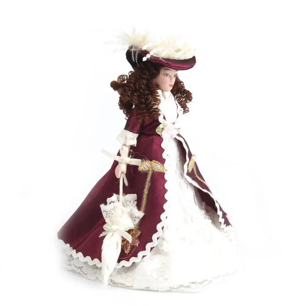 1:12 Scale Miniature Doll With Stand Purple Dress Lady Dollhouse Accessory Toy For Girls