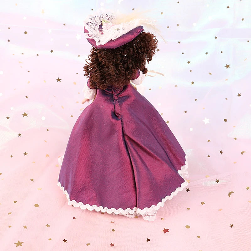 1:12 Scale Miniature Doll With Stand Purple Dress Lady Dollhouse Accessory Toy For Girls