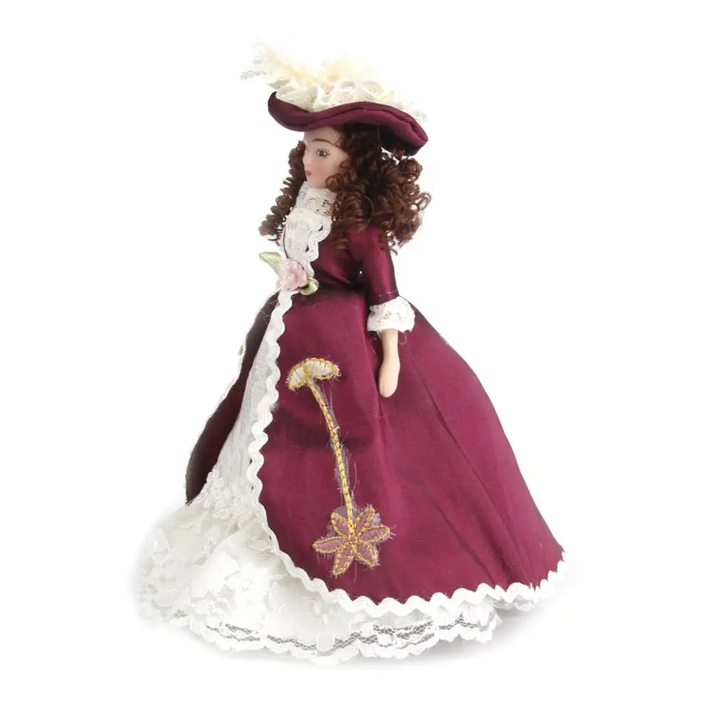 1:12 Scale Miniature Doll With Stand Purple Dress Lady Dollhouse Accessory Toy For Girls