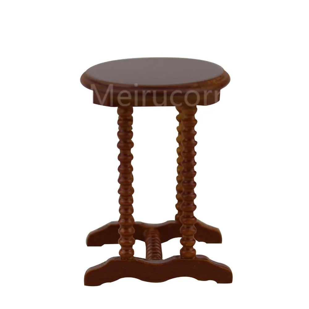 Muebles en miniatura para casa de muñecas a escala 1:12, mesa pequeña con balcón de madera de alta calidad