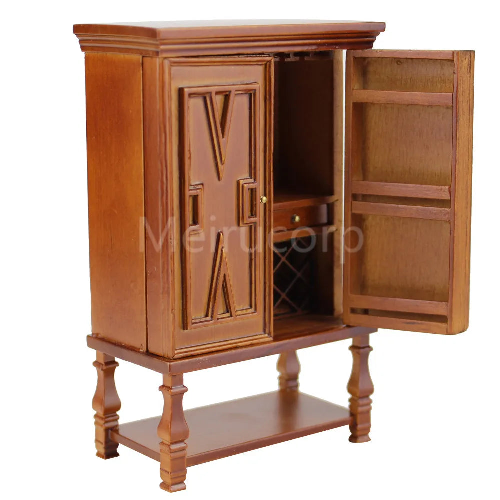 Vitrina de madera para vinos hecha a mano a escala 1:12 para muebles en miniatura de casa de muñecas