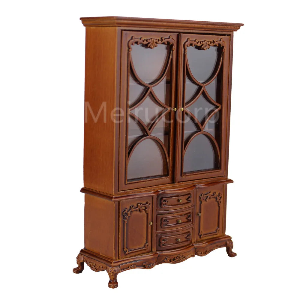Mueble de madera para casa de muñecas en miniatura a escala 1:12 con puertas dobles - Modelo de mueble tallado a mano