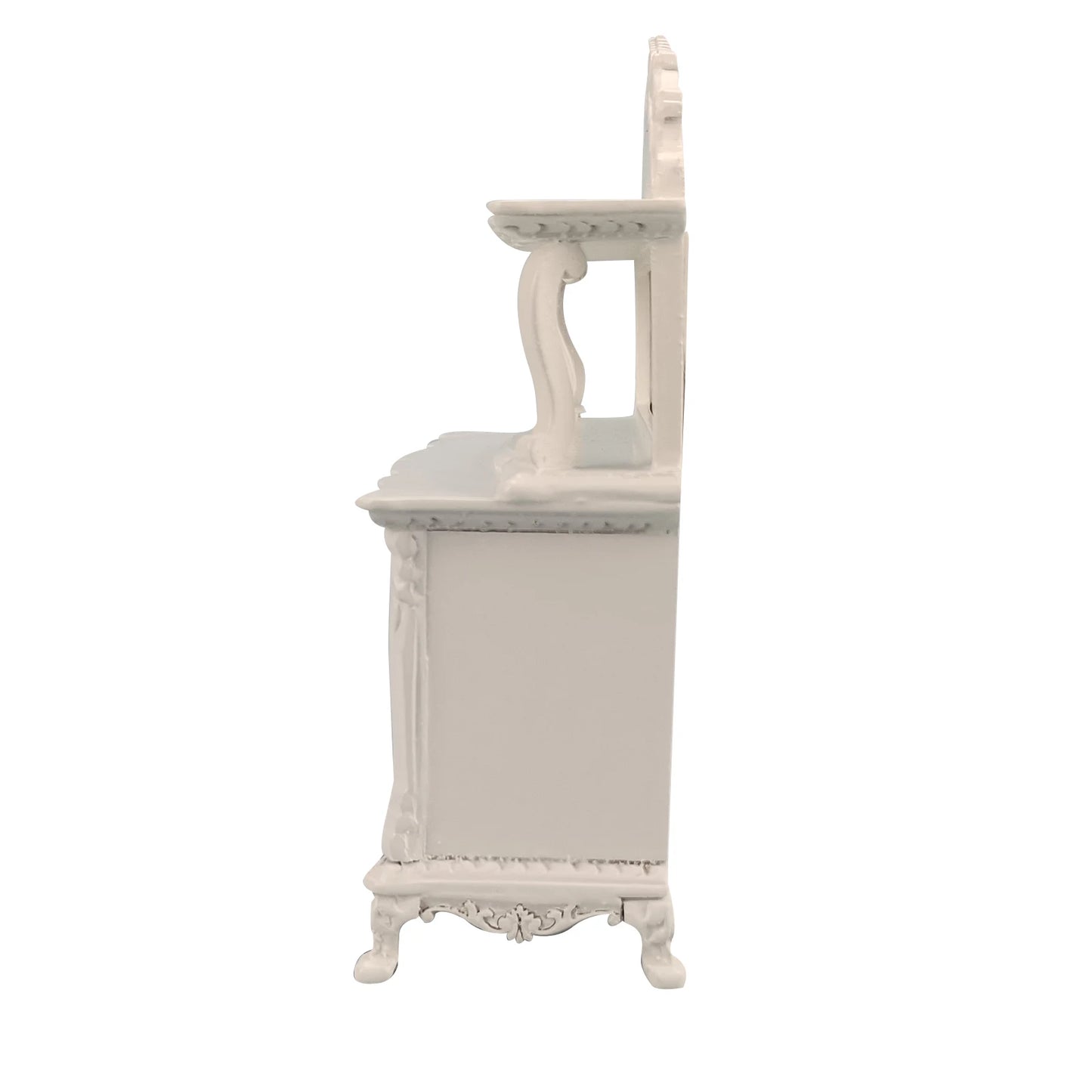 Aparador blanco en miniatura con espejo a escala 1:12 - Muebles de comedor para casa de muñecas tallados a mano