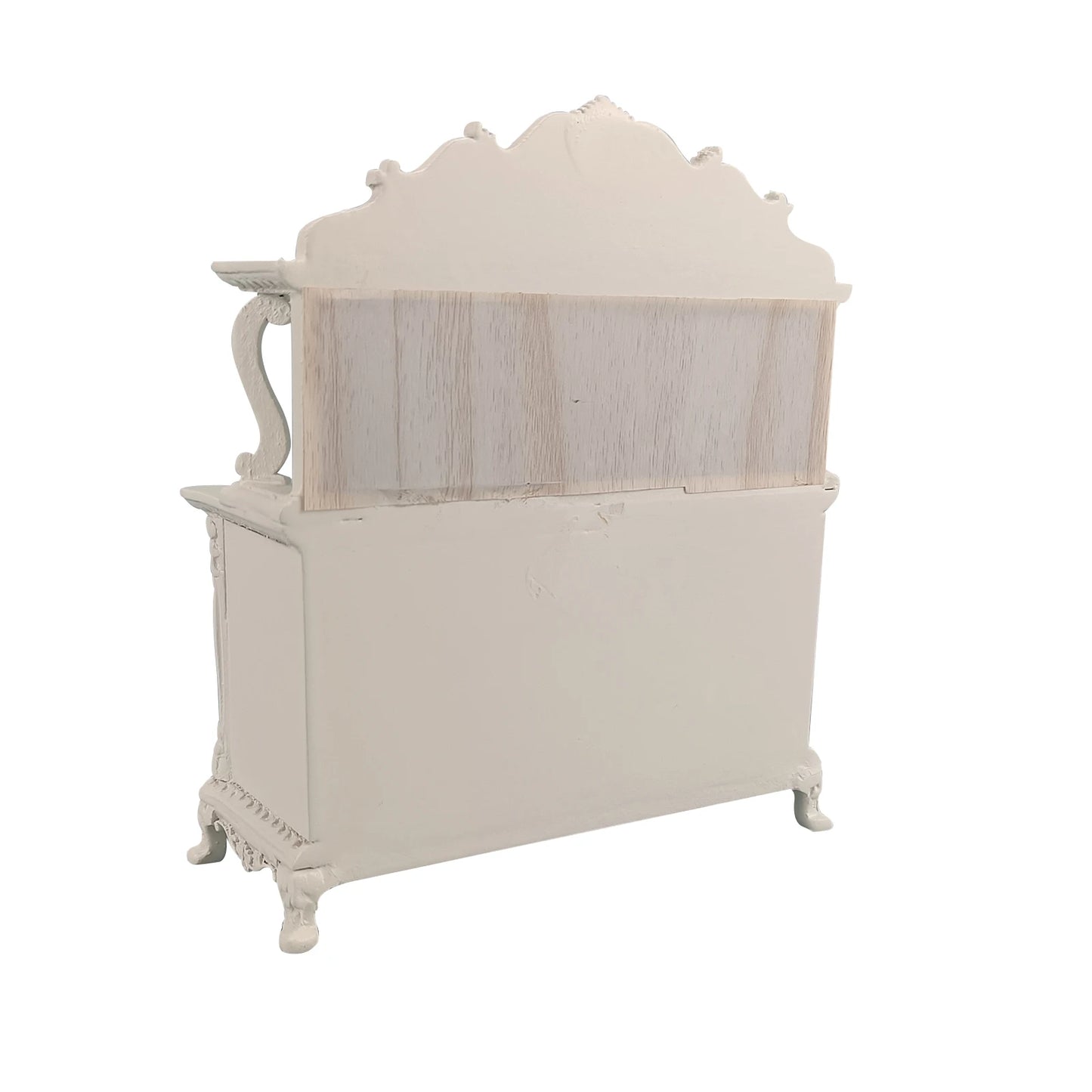 Aparador blanco en miniatura con espejo a escala 1:12 - Muebles de comedor para casa de muñecas tallados a mano