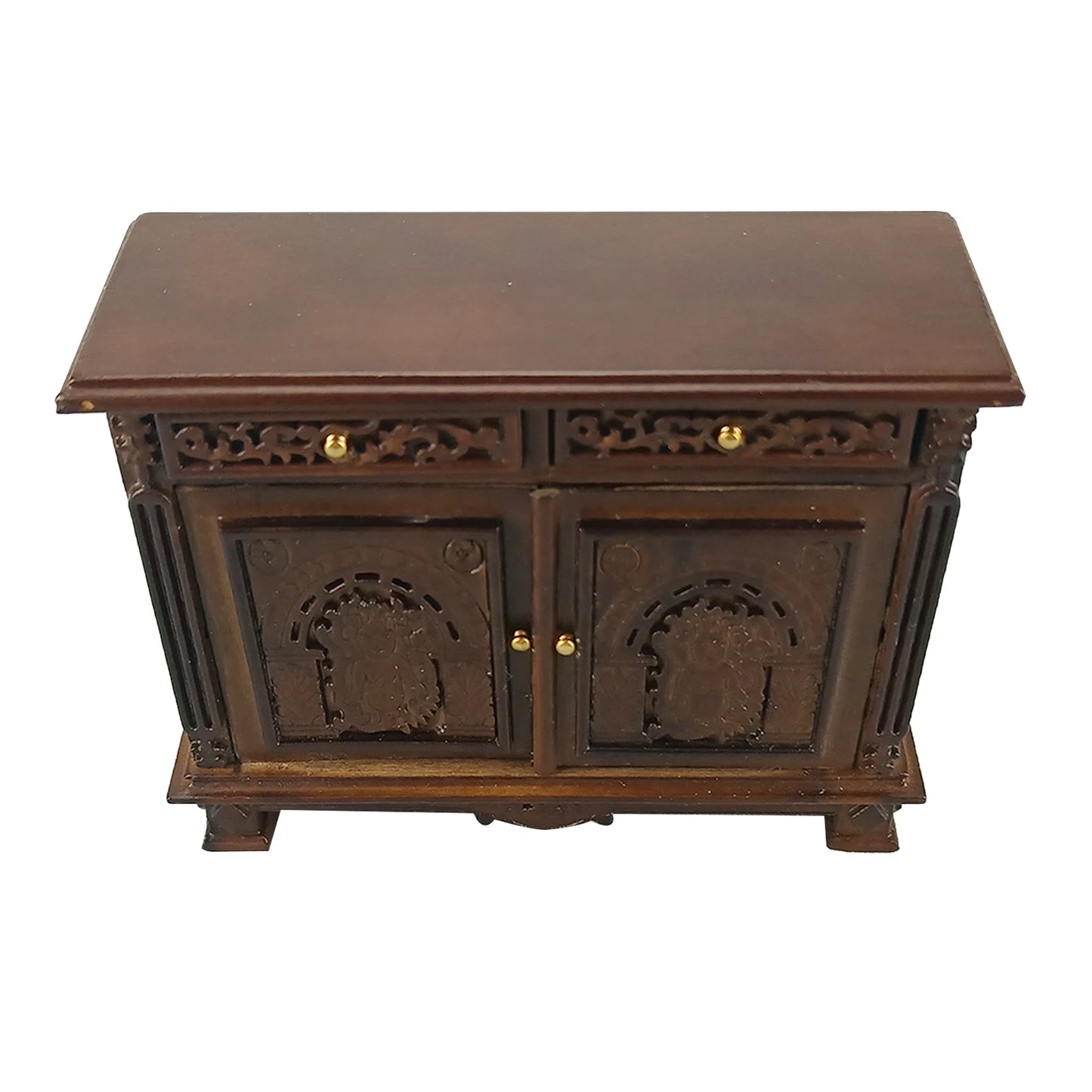 Mueble auxiliar de madera para casa de muñecas en miniatura, tallado a mano, a escala 1:12, con un intrincado diseño de retrato.