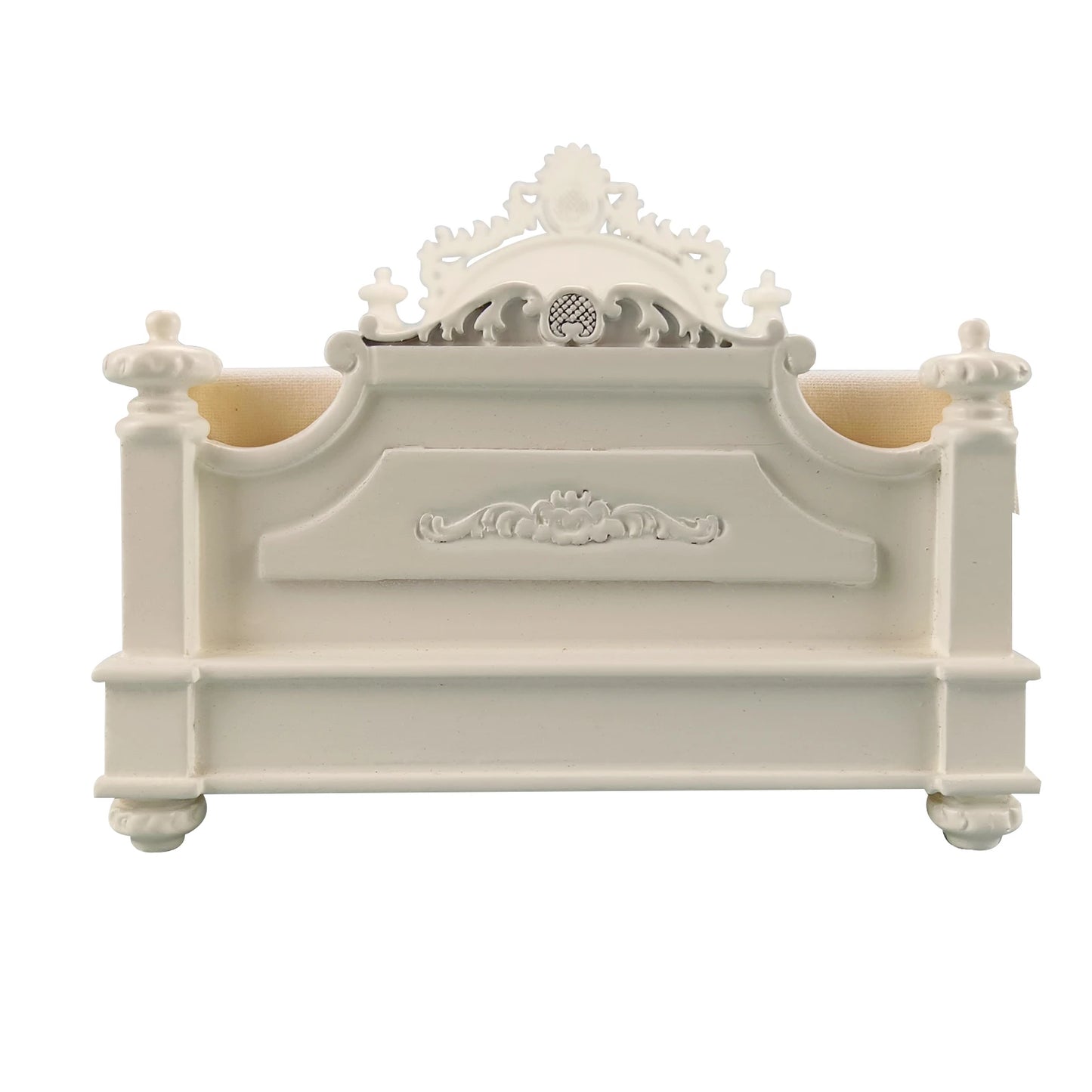 Cama de corte para casa de muñecas en miniatura de estilo europeo blanco a escala 1:12