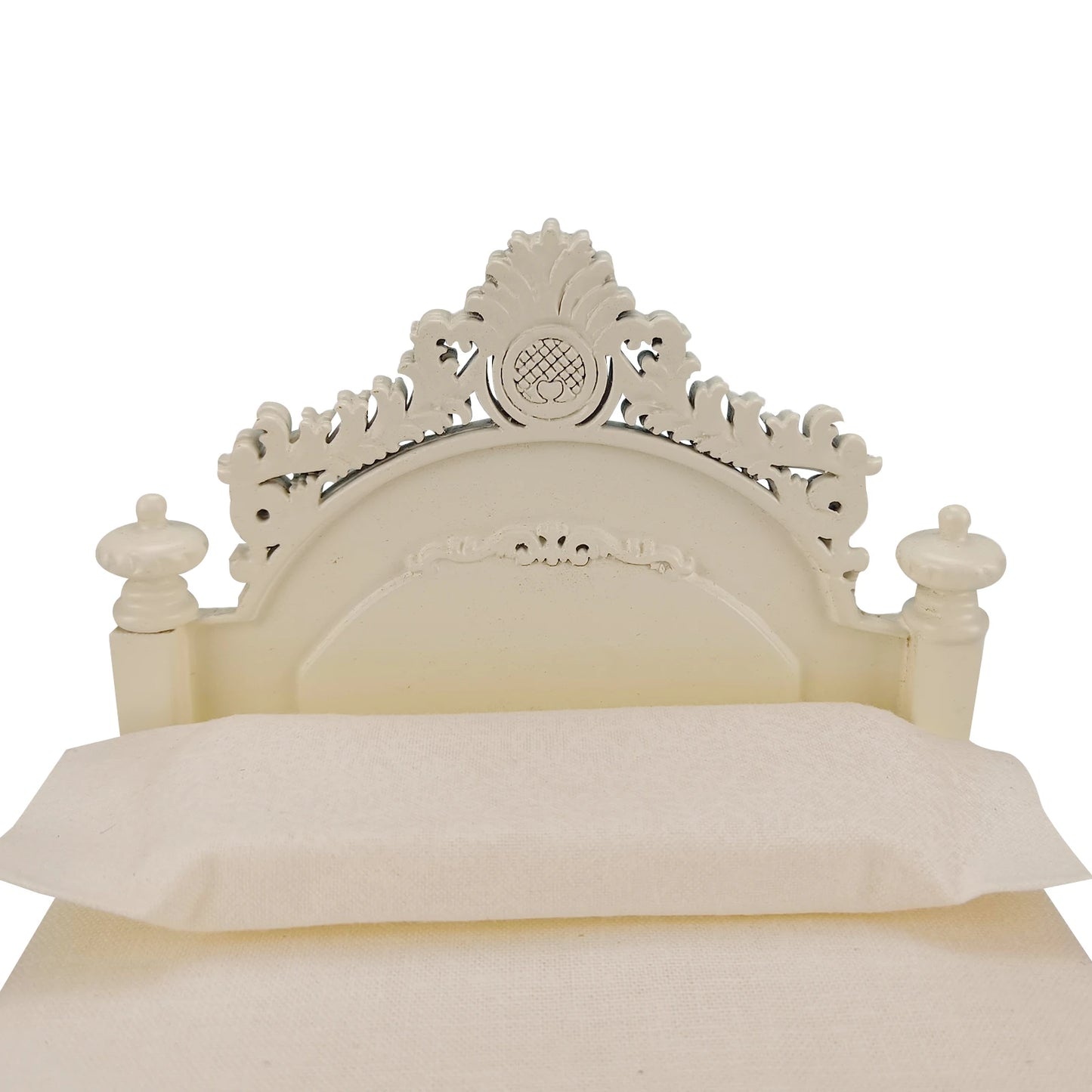 Cama de corte para casa de muñecas en miniatura de estilo europeo blanco a escala 1:12