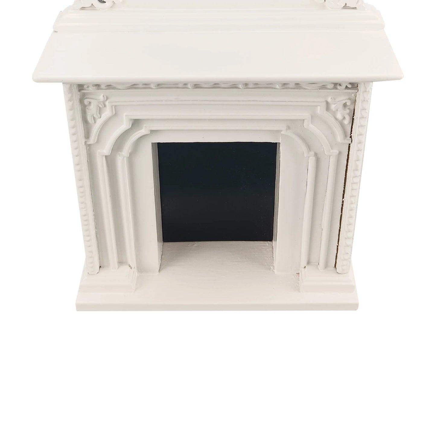 Casa de muñecas en miniatura a escala 1:12 con chimenea blanca ornamentada y muebles con espejo