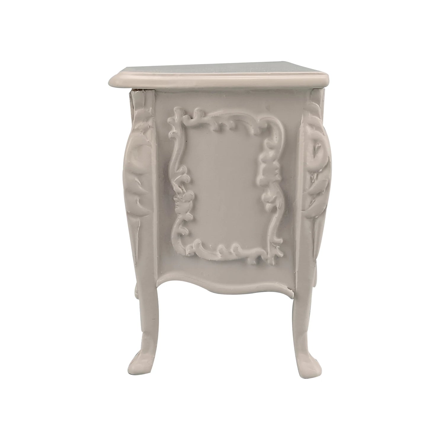 Mueble aparador con cajones de madera tallada blanca para casa de muñecas en miniatura a escala 1:12