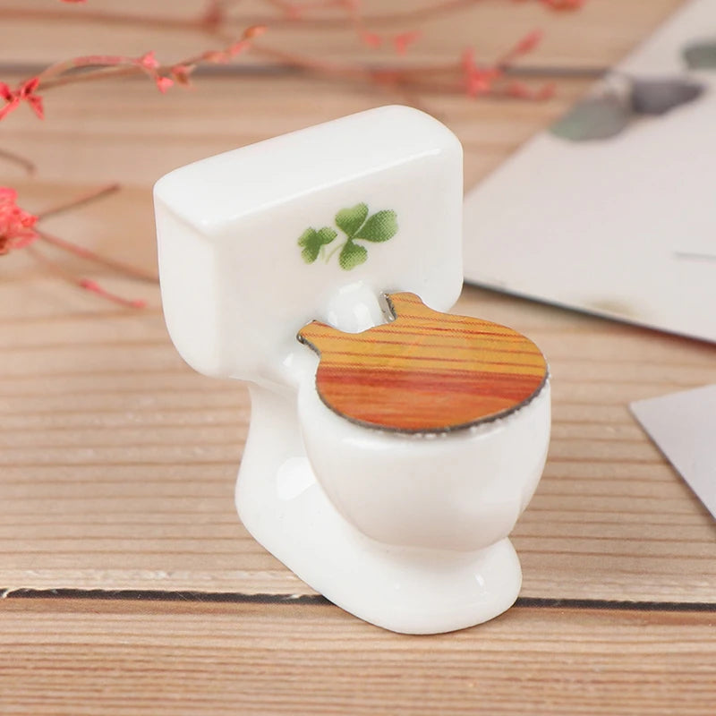 1:24 Scale Miniature Bathroom Set Modern White Ceramic Toilet Basin Bathtub With Flower Dollhouse Furniture Play Room Accessories