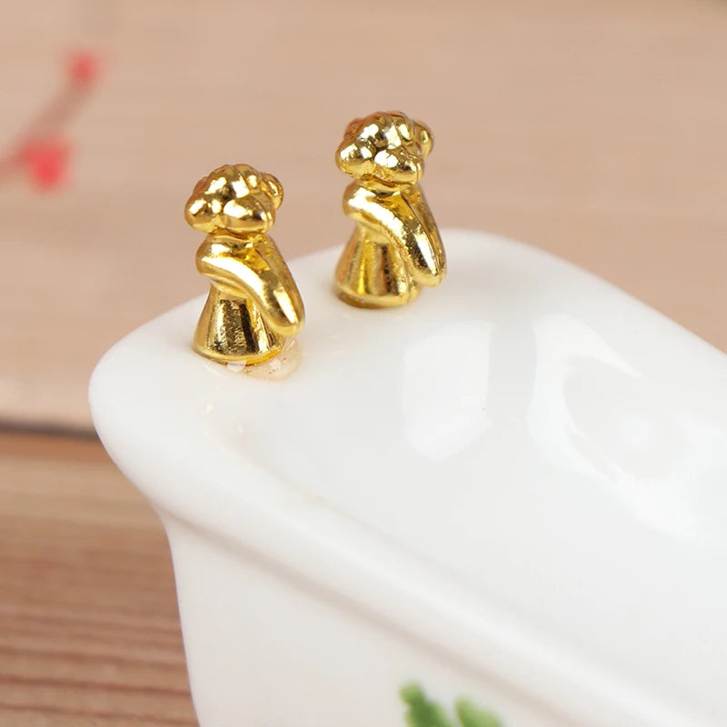 1:24 Scale Miniature Bathroom Set Modern White Ceramic Toilet Basin Bathtub With Flower Dollhouse Furniture Play Room Accessories