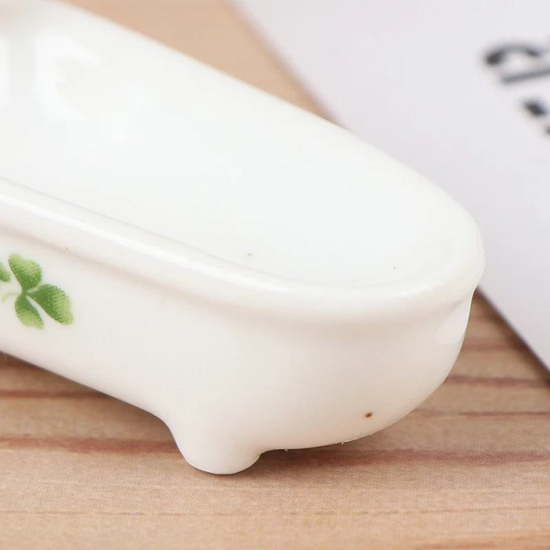 1:24 Scale Miniature Bathroom Set Modern White Ceramic Toilet Basin Bathtub With Flower Dollhouse Furniture Play Room Accessories