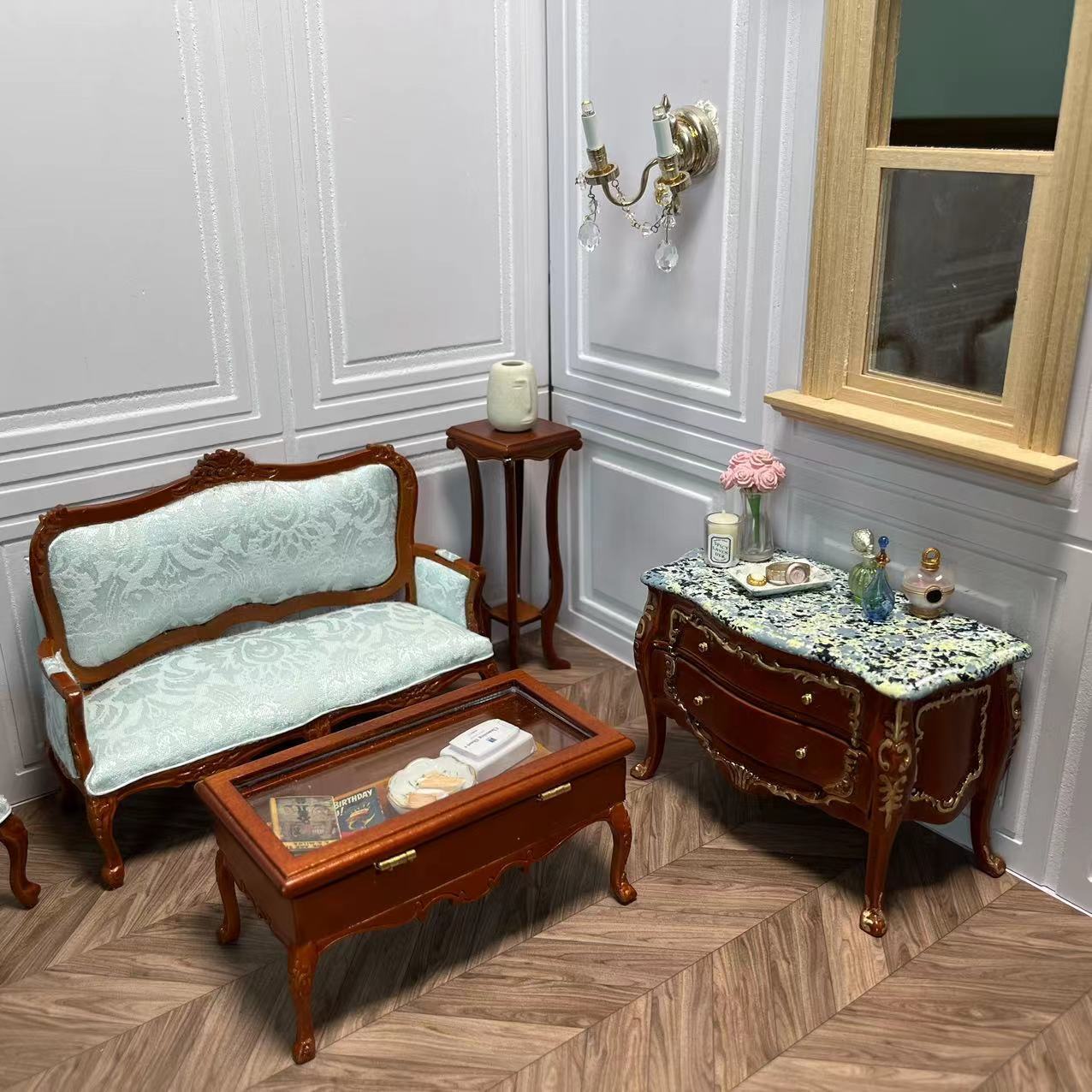Mini casa de muñecas 1:12 Fine Miniatures OB11 Sofá Dijon Sofá doble Sofá individual