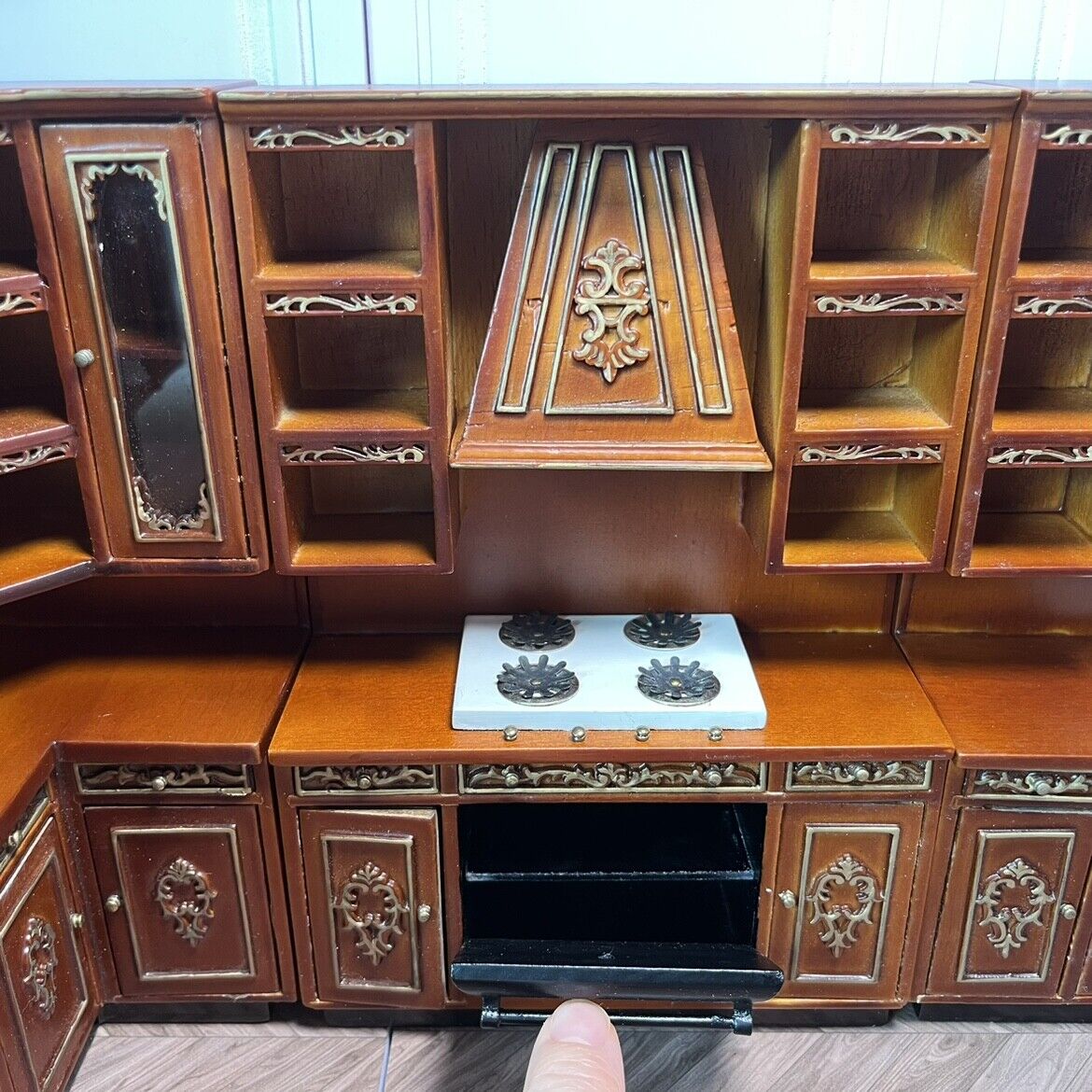 Meubles miniatures pour maison de poupée, ensemble de cuisine en noyer doré, pour maison de poupée Blythe 1:12