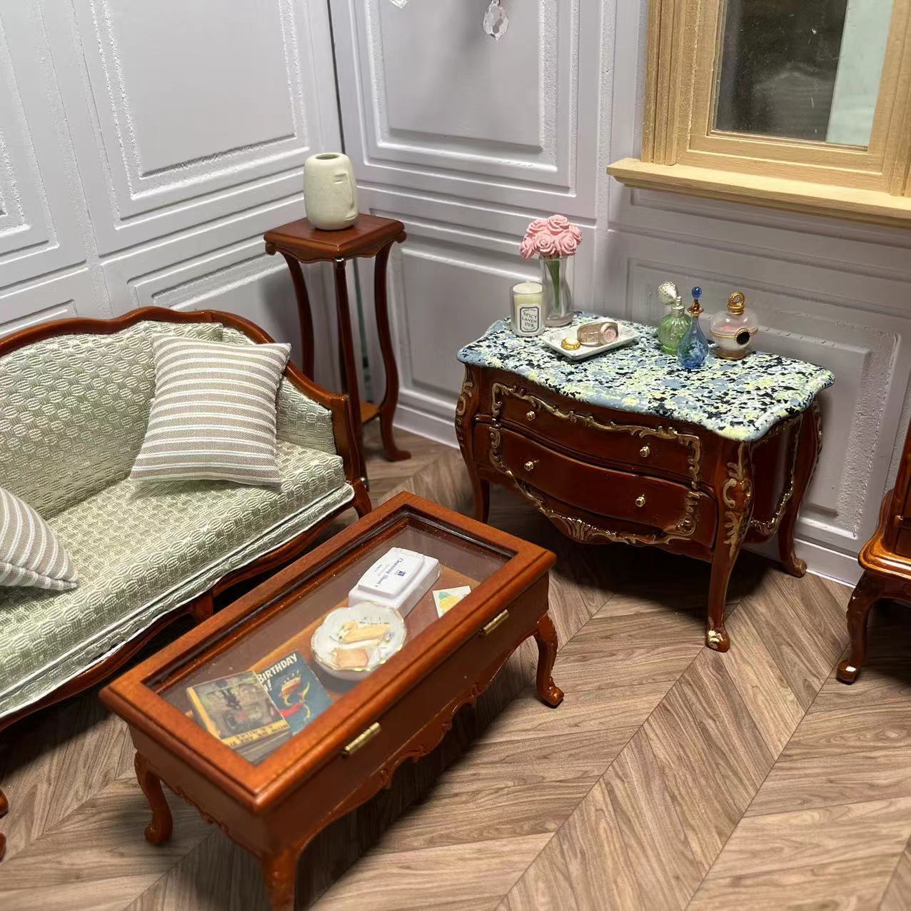 Maison de poupée miniature 1:12 Meubles Ob11 Gentleman Sofa Double Sofa Single Sofa
