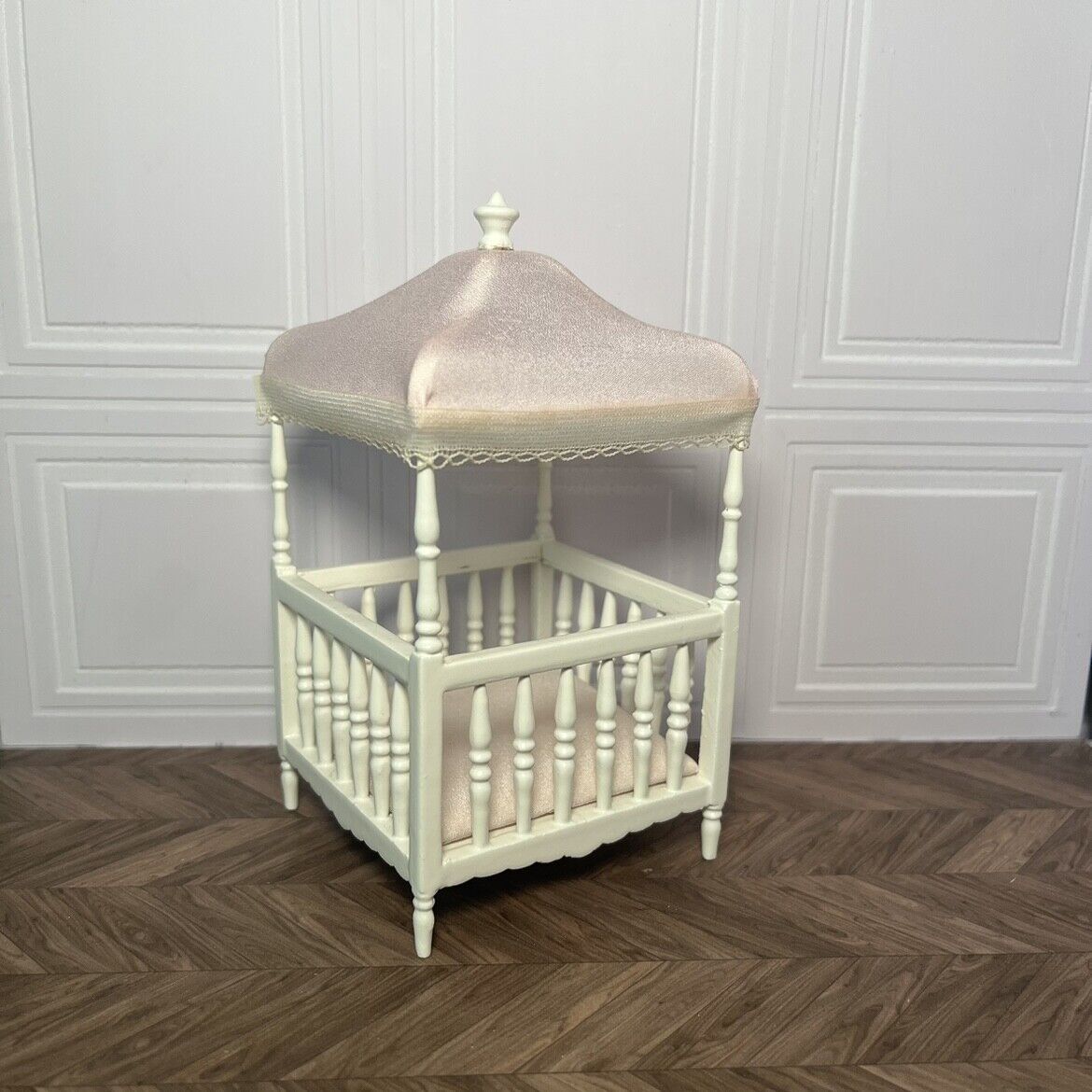 Muebles en miniatura Blythe Ob11, muebles hechos a mano, modelo rosa, techo, cuna blanca