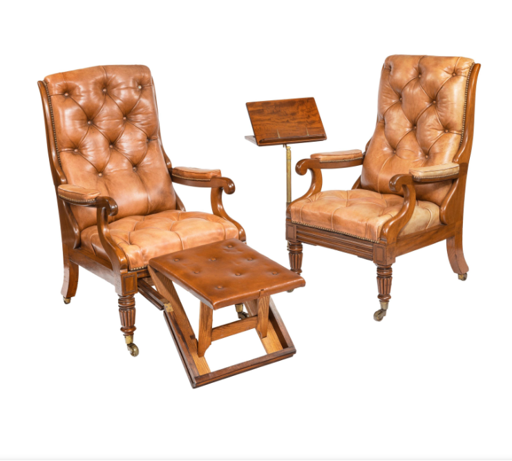 Muebles en miniatura, silla de biblioteca de ante morado Guillermo IV, polea de cuatro patas
