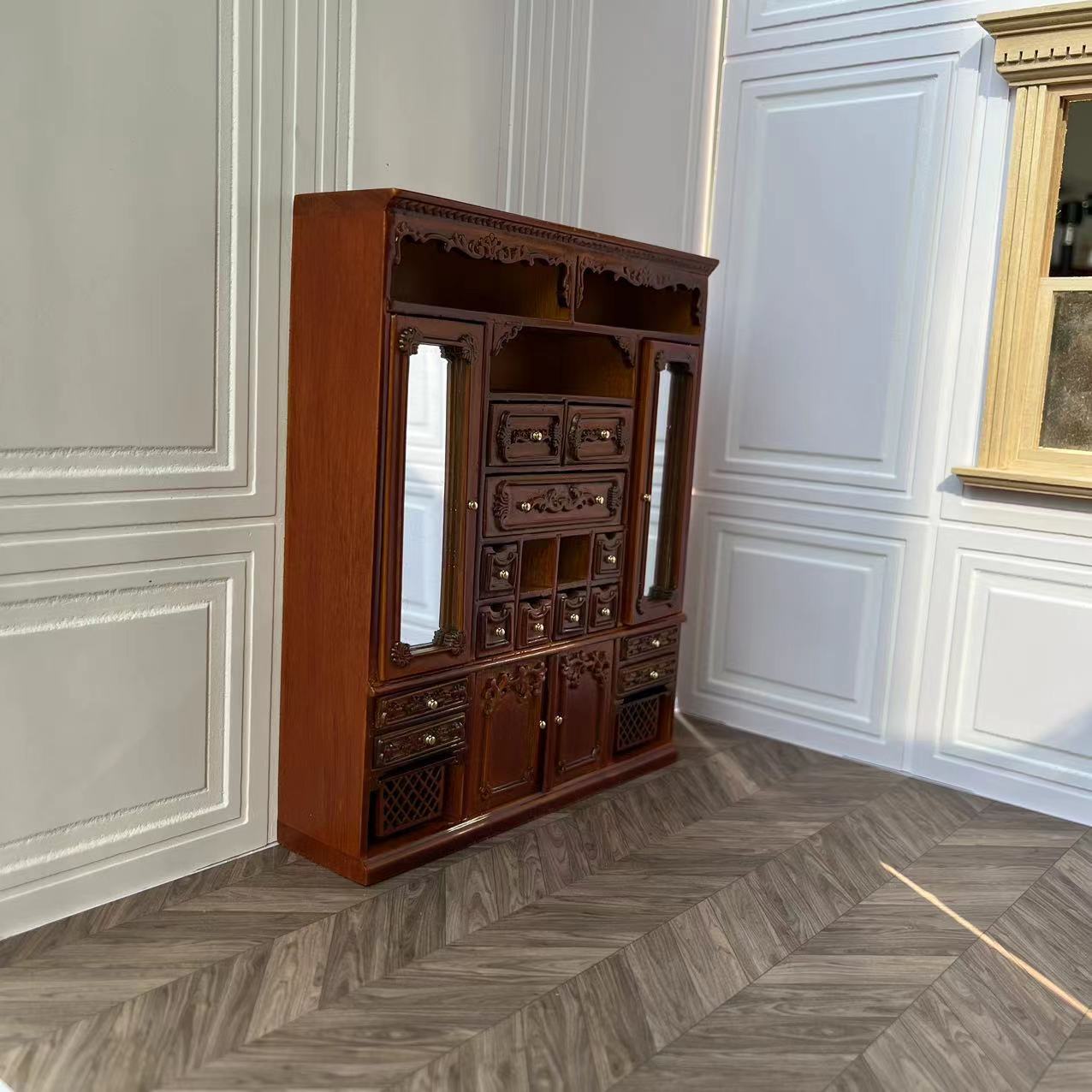 Mueble de casa de muñecas en miniatura a escala 1:12, armario de almacenamiento multifunción con cesta