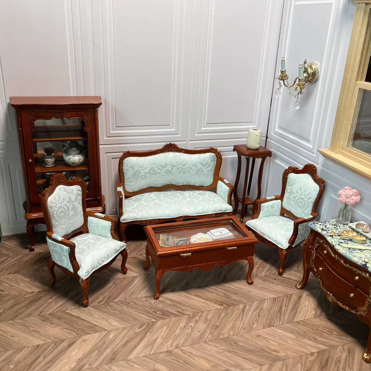 Mini casa de muñecas 1:12 Fine Miniatures OB11 Sofá Dijon Sofá doble Sofá individual