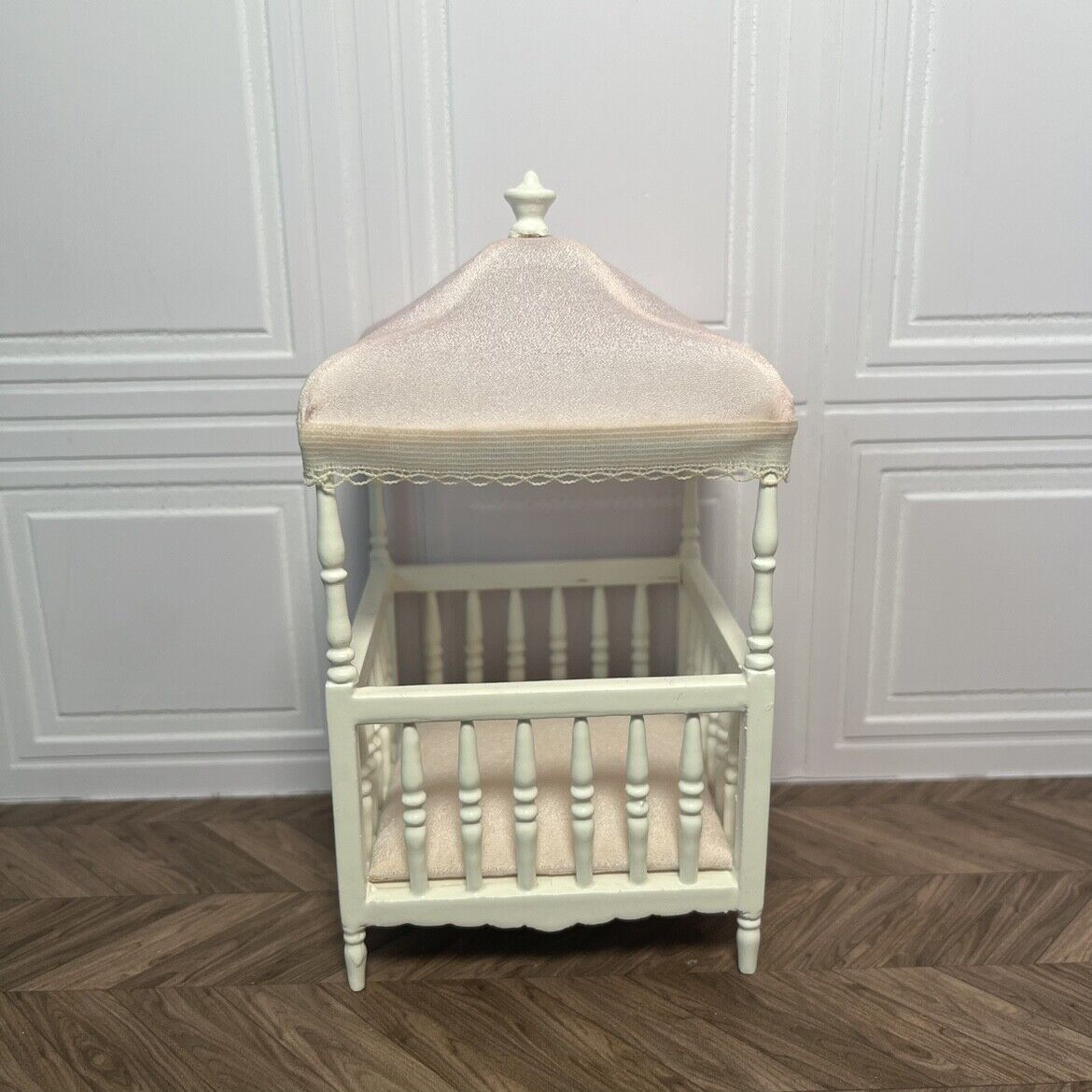 Muebles en miniatura Blythe Ob11, muebles hechos a mano, modelo rosa, techo, cuna blanca