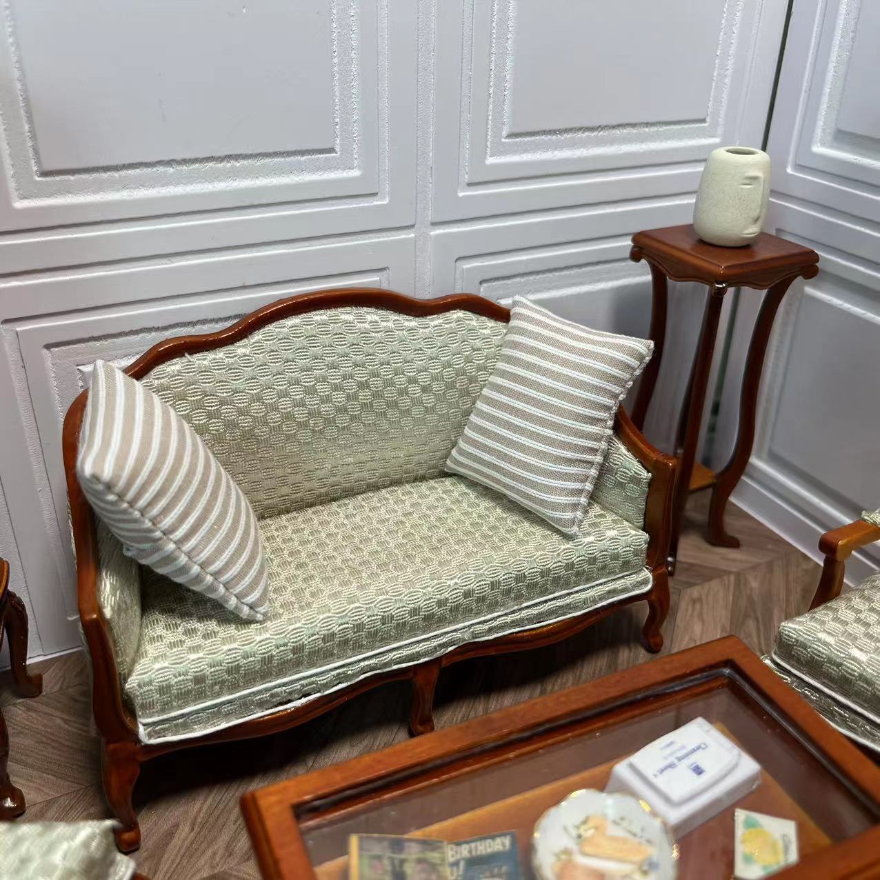 Maison de poupée miniature 1:12 Meubles Ob11 Gentleman Sofa Double Sofa Single Sofa