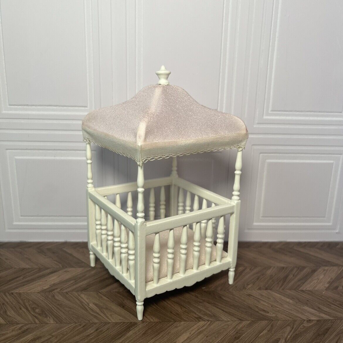 Muebles en miniatura Blythe Ob11, muebles hechos a mano, modelo rosa, techo, cuna blanca
